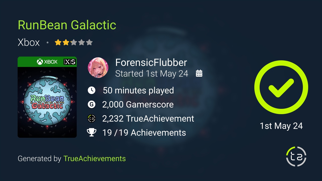 RunBean Galactic achievement summary